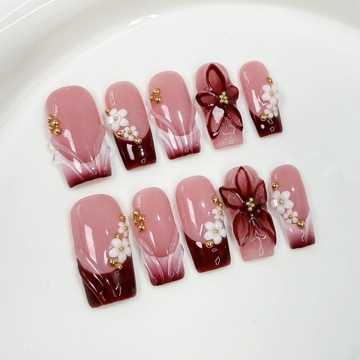Meemooron medium square nails close-up showing design details
