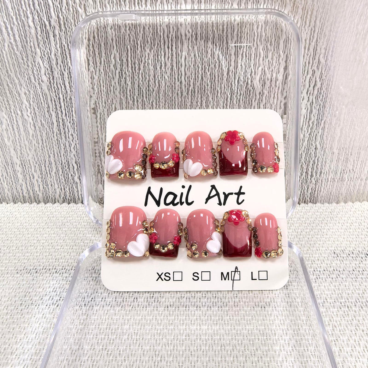 Meemooron press-on nails square short with French tip and 3D flowers for a luxe look.