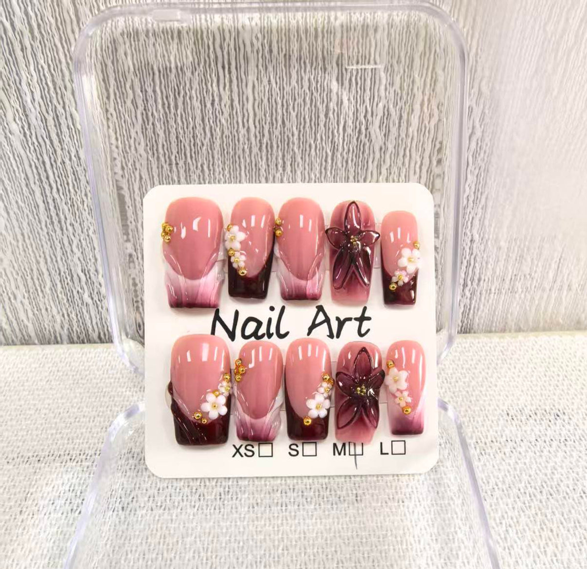 Meemooron red French tip nails with 3D flowers for stylish evenings