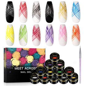 MEET ACROSS 12-color spider gel set with vibrant hues for nail art at home
