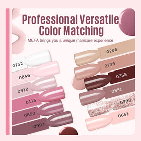 MEFA 12-color gel palette with nude to glitter shades for versatile nail designs