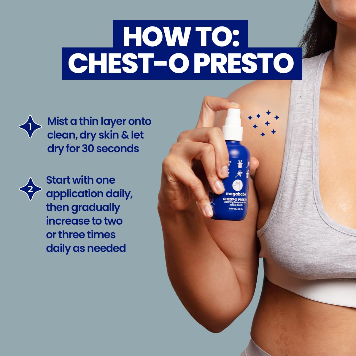 Megababe Chest-o Presto applied on back area for practical coverage.