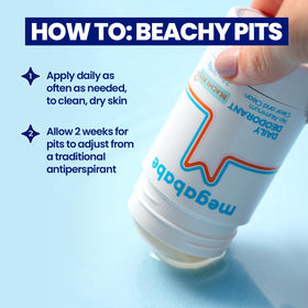 Megababe Daily Deodorant Beachy Pits aluminum-free vegan label visible.