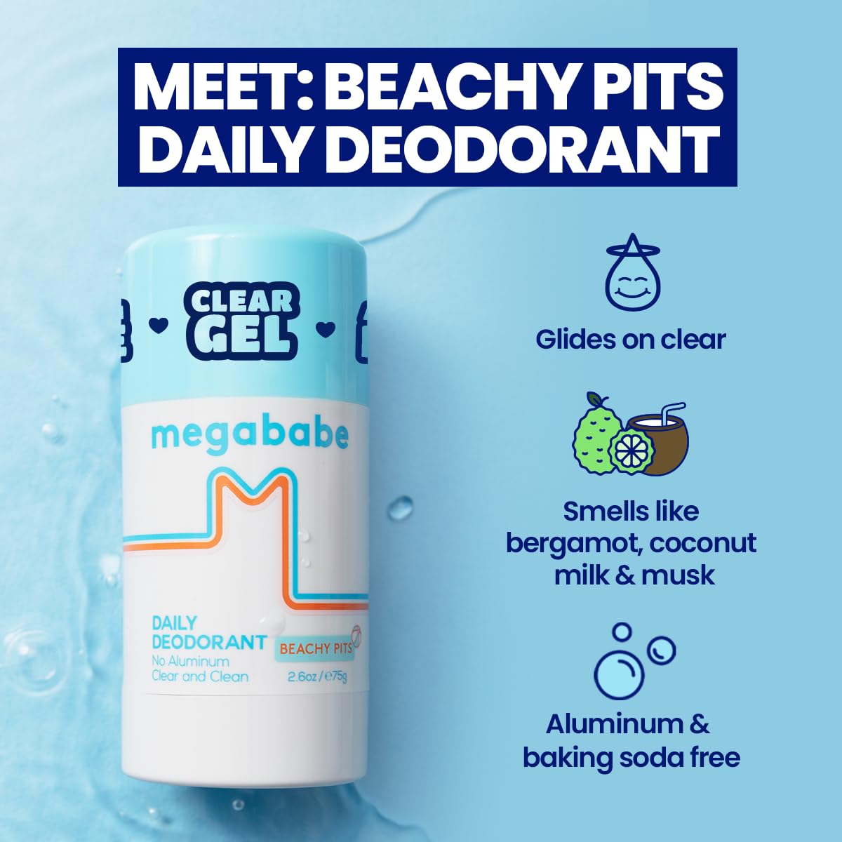 Megababe Daily Deodorant Beachy Pits glides clear without white residue.