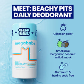 Megababe Daily Deodorant Beachy Pits glides clear without white residue.