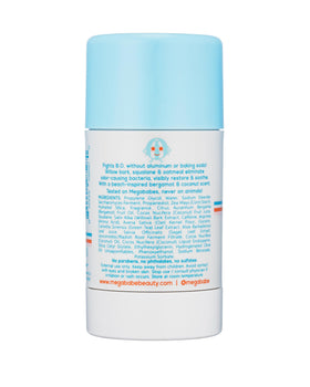 Megababe Daily Deodorant Beachy Pits dermatologist-approved skin-safe claim on label.