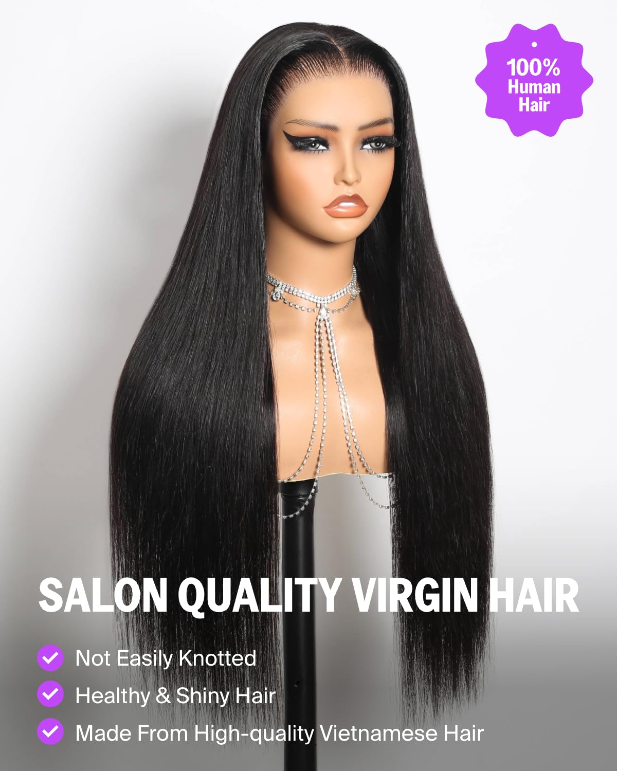Megalook Hair glueless lace front wig with 18-inch straight length for all-day wear