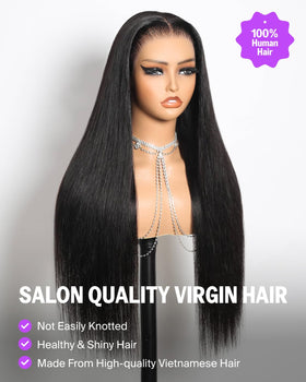 Megalook Hair glueless lace front wig with 18-inch straight length for all-day wear
