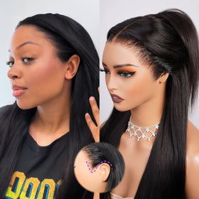 Megalook Hair drawstring glueless 13x6 lace front wig front view with natural hairline