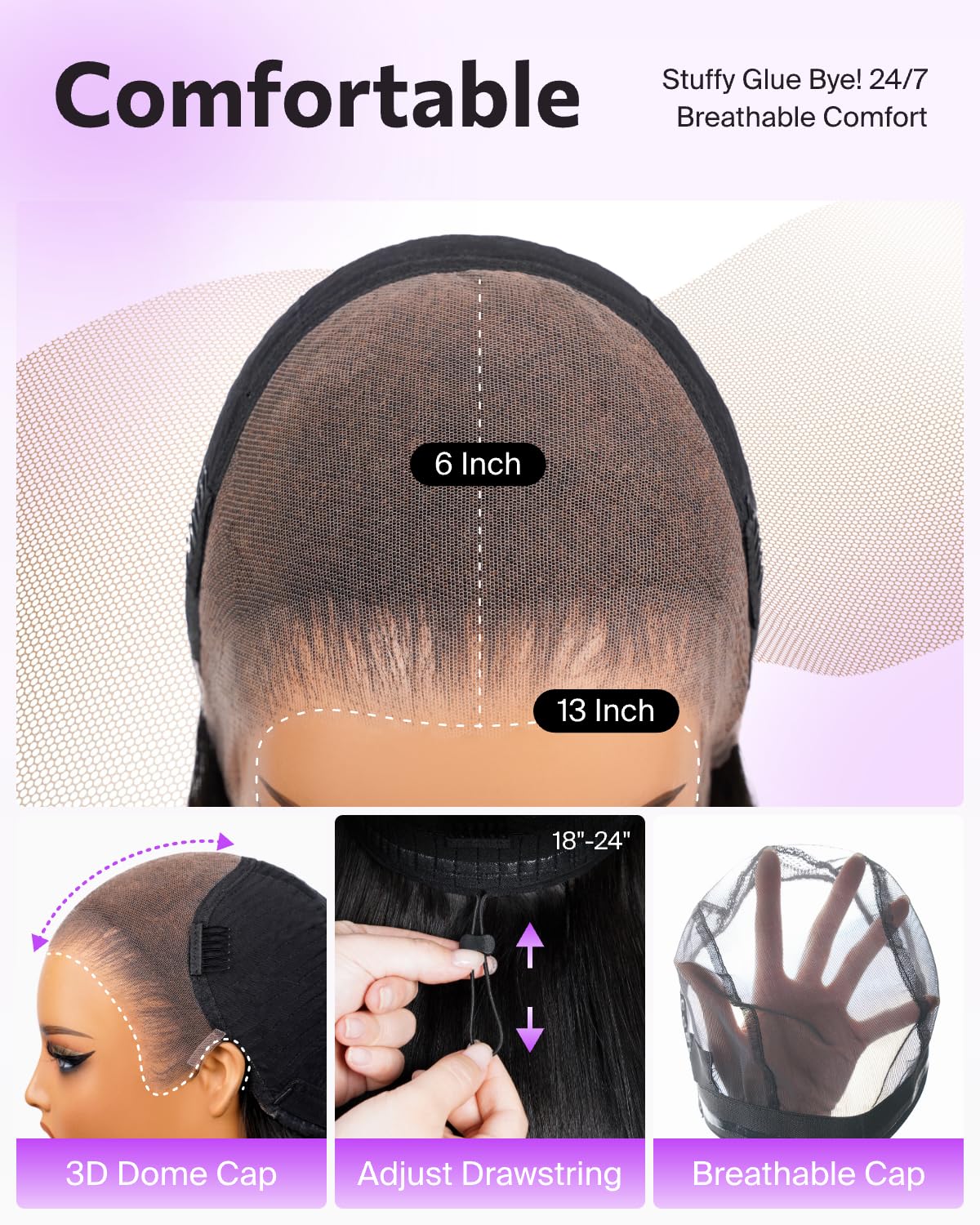 Megalook Hair HD lace front shows flexible parting and secure fit