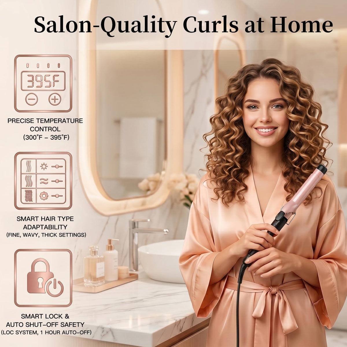 MEGAWISE Pro ceramic tourmaline barrel delivering even heat and gentle styling.