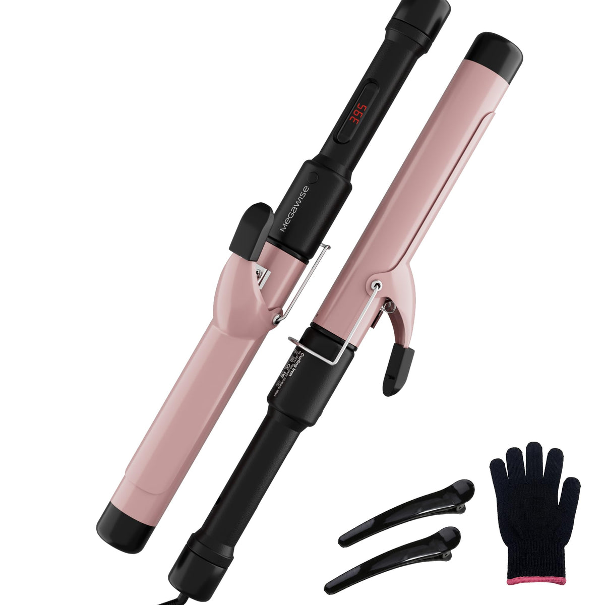MEGAWISE Pro curling iron close-up highlighting fast heating for on-the-go styling.