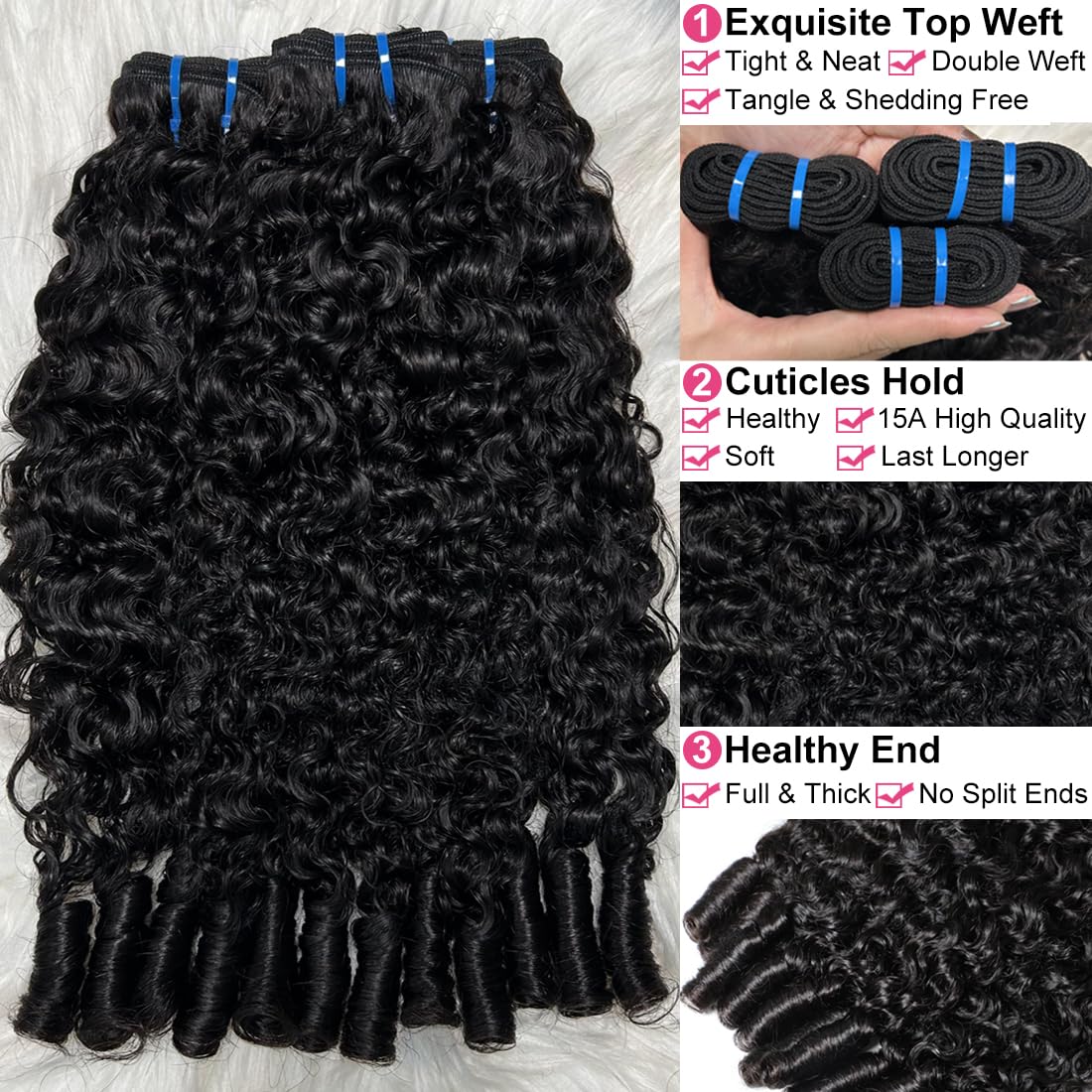 Megeen Burmese curly bundles 22-inch water wave for dramatic length and shine.