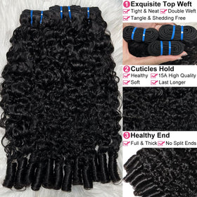 Megeen Burmese curly bundles 22-inch water wave for dramatic length and shine.