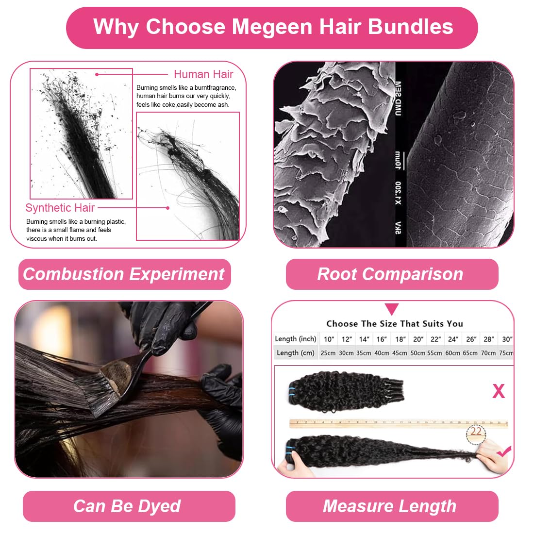 Megeen Burmese curly bundles spiral-end close-up showing healthy cuticles and smooth finish.