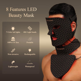 MEGELIN LED face-neck mask side view showing adjustable straps for comfort