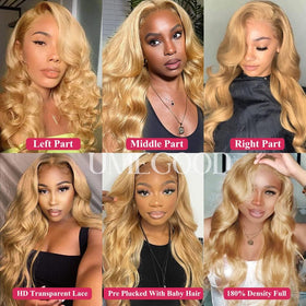 MEGOOD honey blonde wig 250 density adds fullness and premium silhouette.