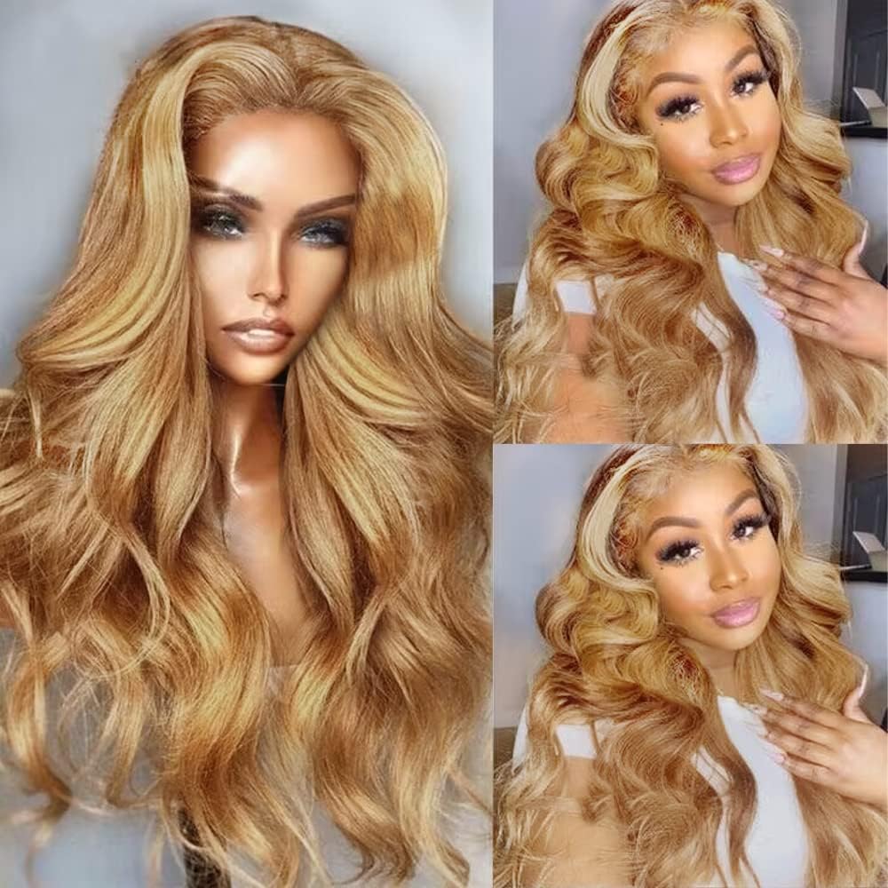 MEGOOD honey blonde wig with body-wave texture offers voluminous movement.