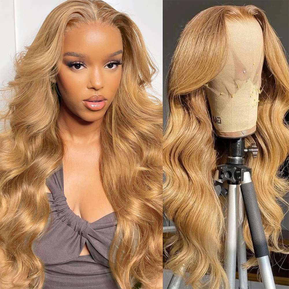 MEGOOD honey blonde wig light brown lace base suits versatile looks.
