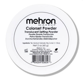 Mehron Colorset Powder close-up shows translucent finish for oil control.