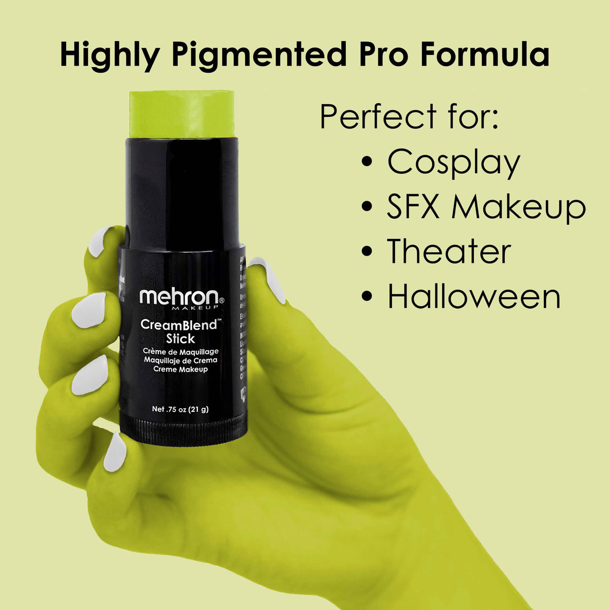 Mehron CreamBlend texture close-up shows creamy, blendable consistency.