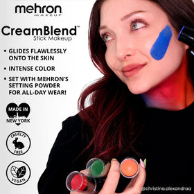 Mehron CreamBlend Green used in a drag makeup session for statement color.