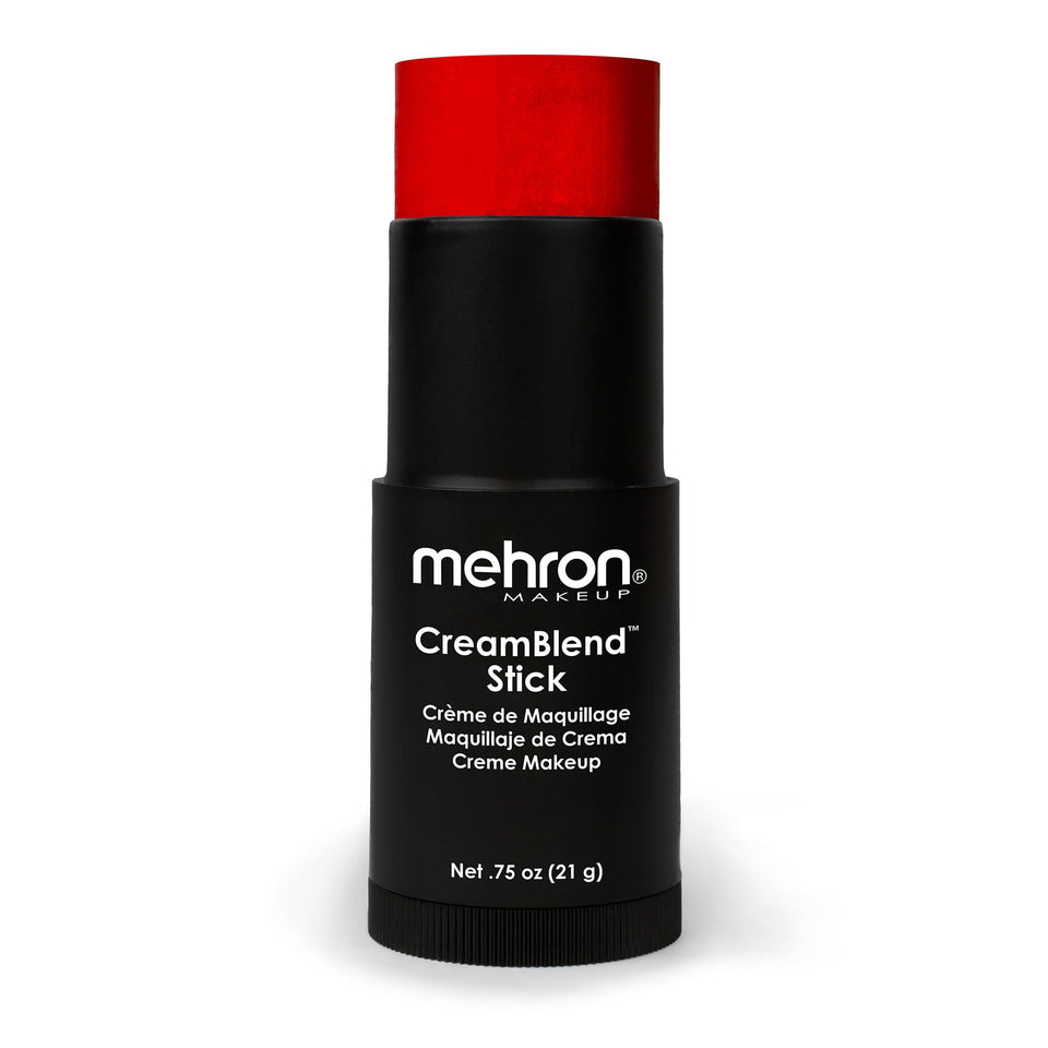Mehron CreamBlend Stick red swatch shows bold pigment for dramatic looks.