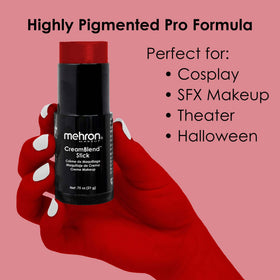 Stage makeup with Mehron CreamBlend Stick under lights for long-wear color.