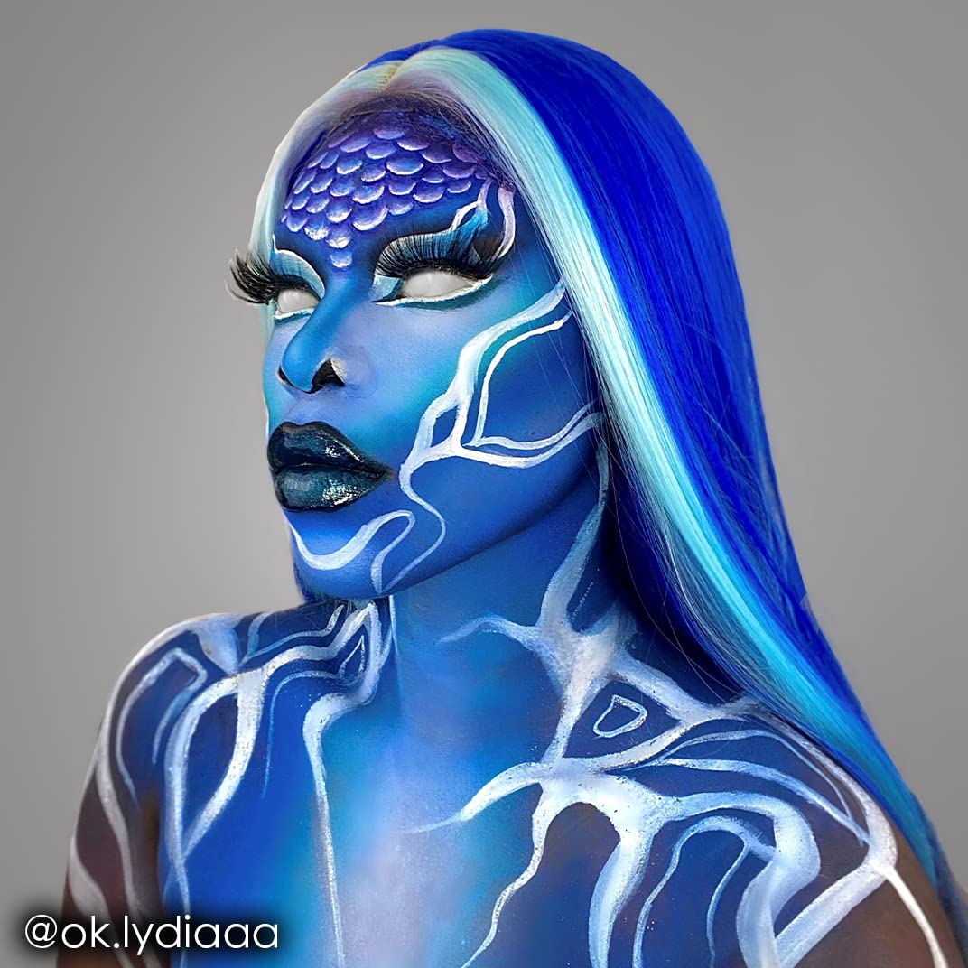 Mehron CreamBlend blue stick used for full-body paint in Halloween costumes and performances.