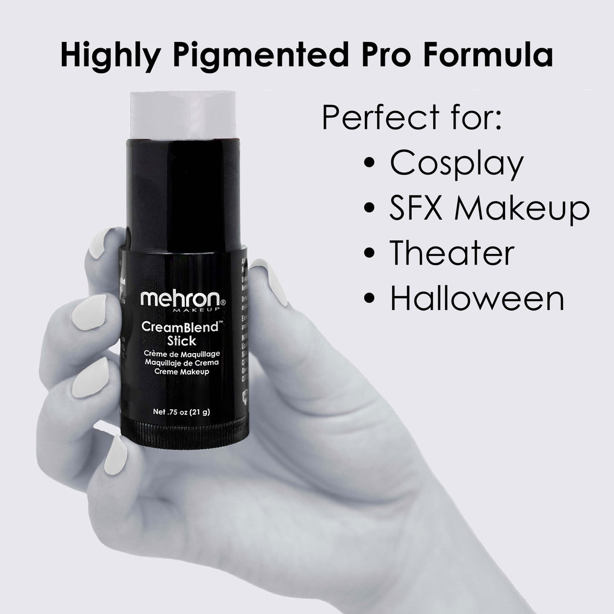 Mehron CreamBlend Stick Light Grey creamy texture close-up.