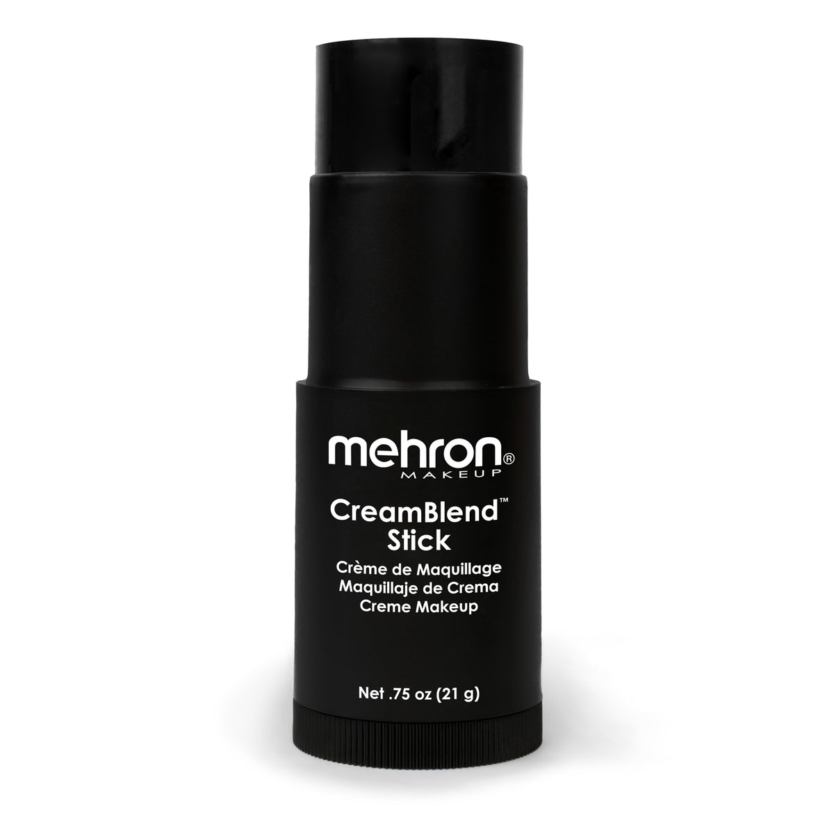 Mehron CreamBlend Stick packaging close-up signaling professional stage makeup quality.