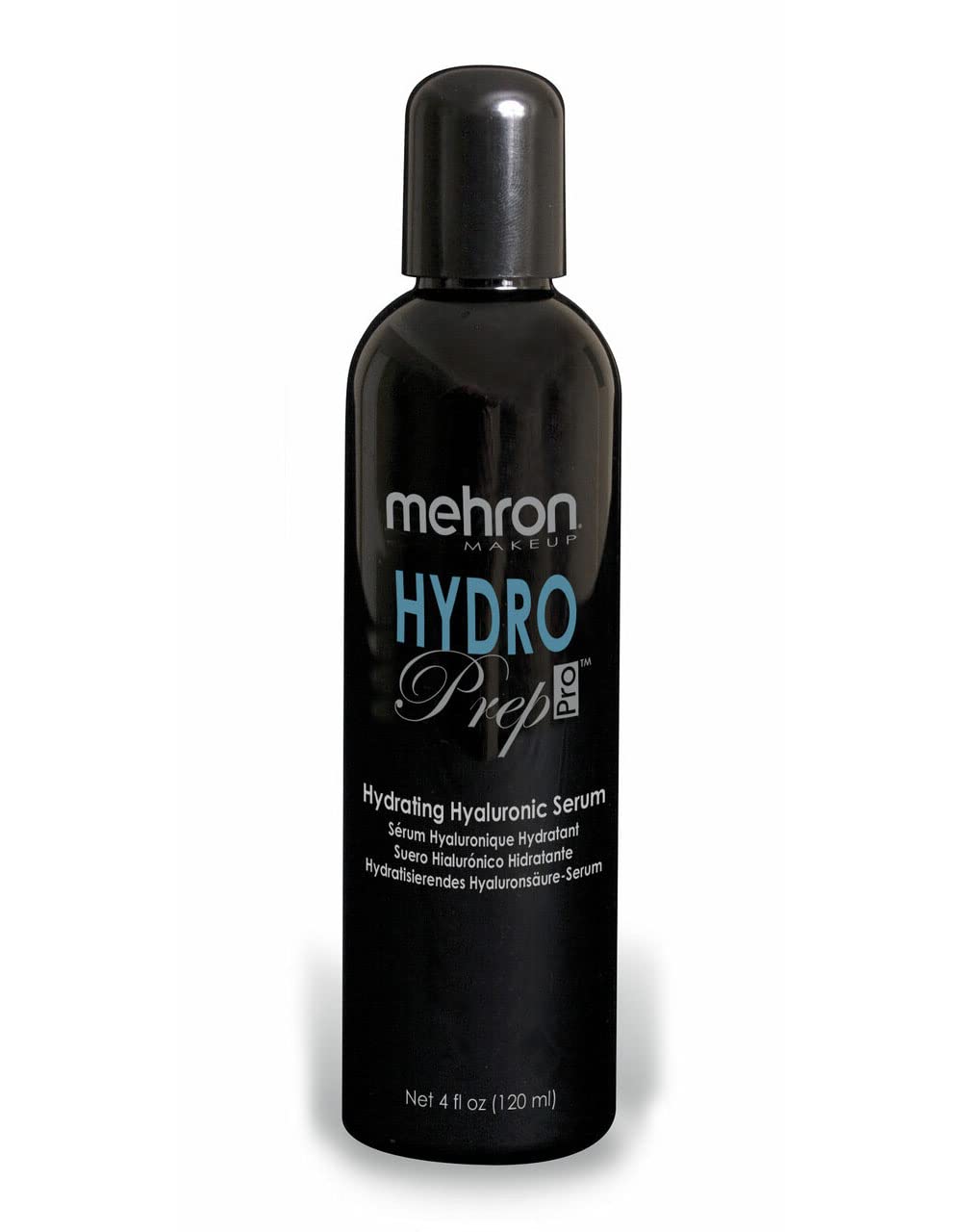 Mehron Hydro Prep Pro bottle showing hydrating serum for smoother makeup prep.