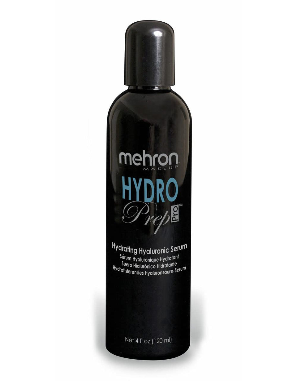 Mehron Hydro Prep Pro bottle showing hydrating serum for smoother makeup prep.