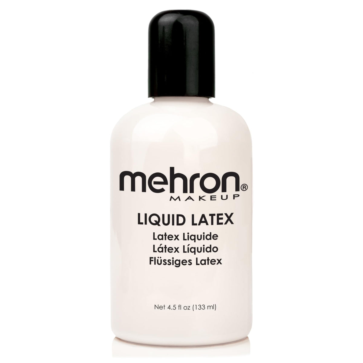 Mehron Liquid Latex bottle pour for smooth skin adhesion and FX details.