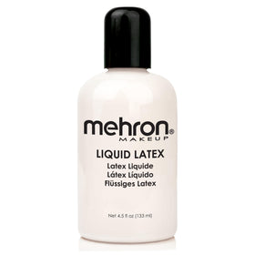 Mehron Liquid Latex bottle pour for smooth skin adhesion and FX details.