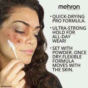 Mehron Liquid Latex scar and wrinkle effect built with layered application.