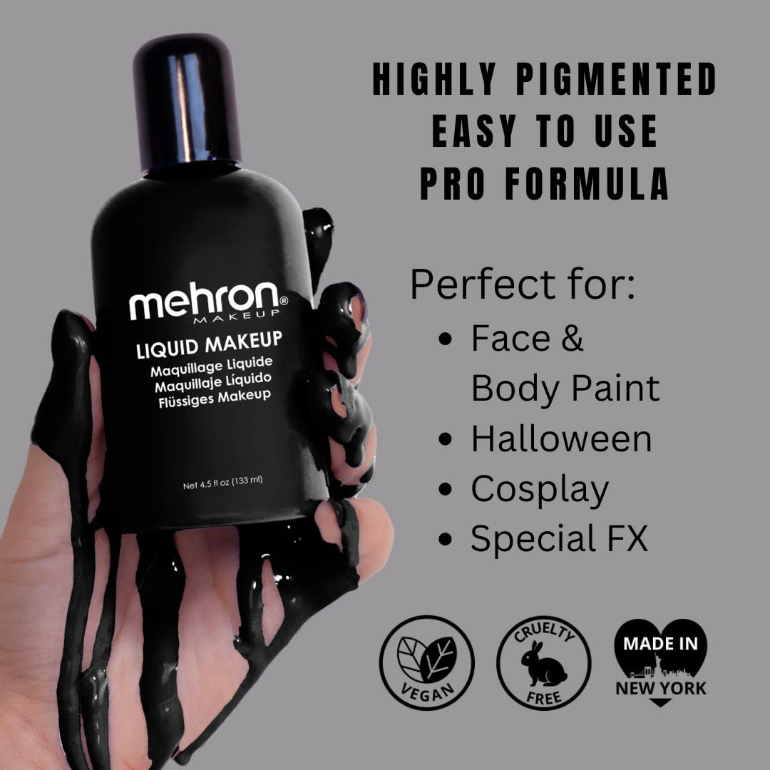 Mehron Liquid Makeup swatch on skin demonstrates rich color for bold looks.