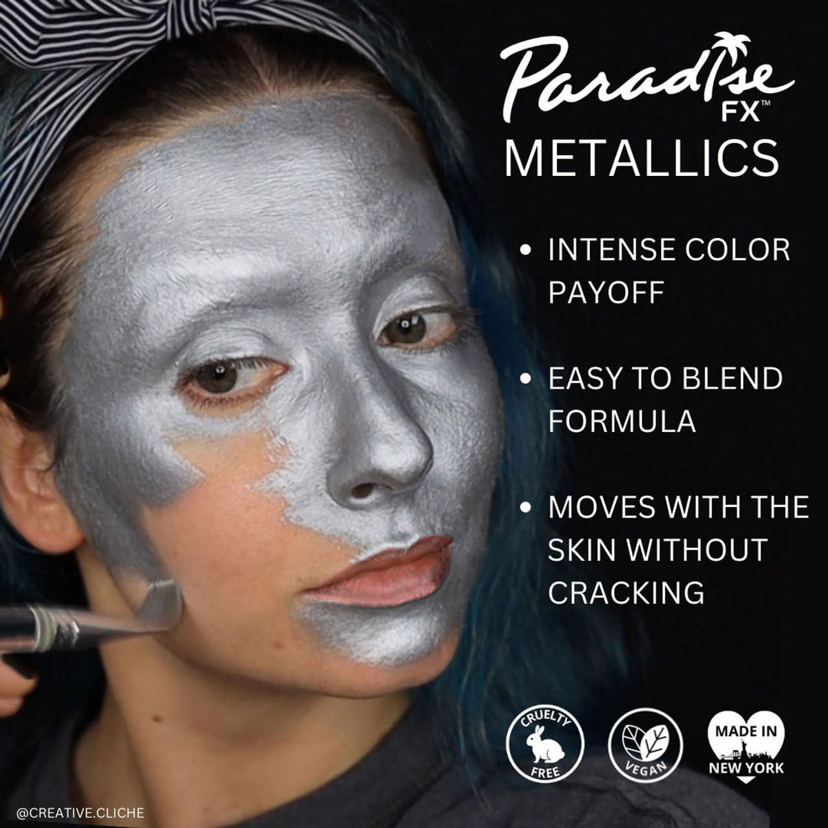 Silver metallic pigment from Mehron Paradise FX on a costume detail.