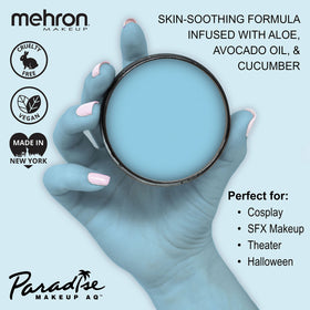 Mehron Paradise AQ swatches display rich pigments and diverse finishes.