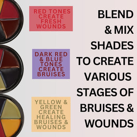 Mehron Pro FX Bruises Wheel dark blue shade adds cool bruising shadows.