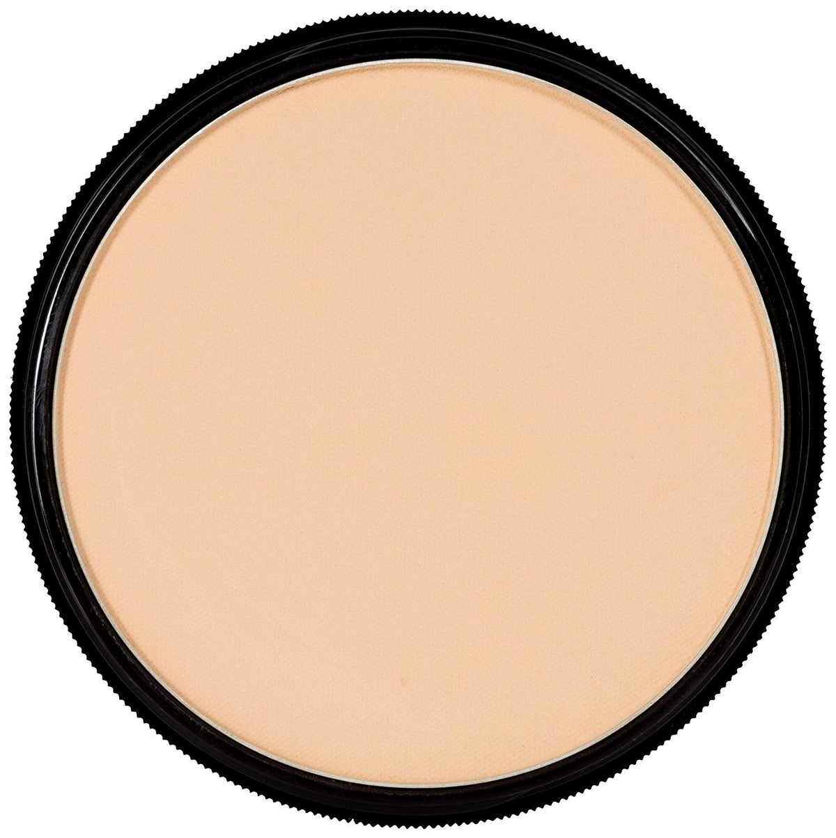Wet application of Mehron StarBlend Cake Light Buff for bold color.