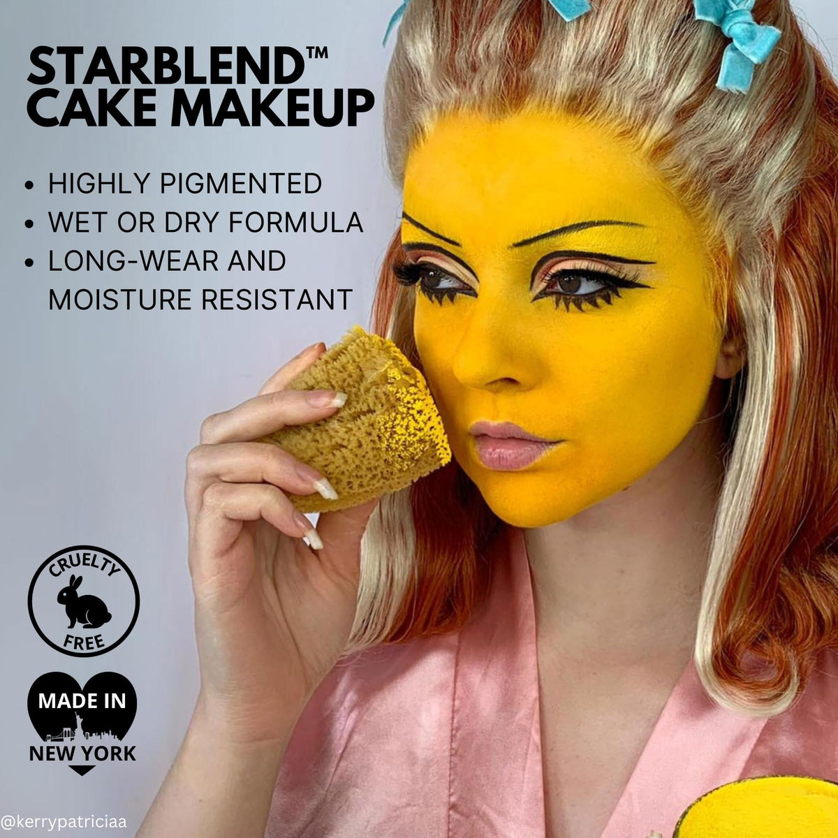 Mehron StarBlend Cake White on-face application demonstrates dry-to-wet usability.