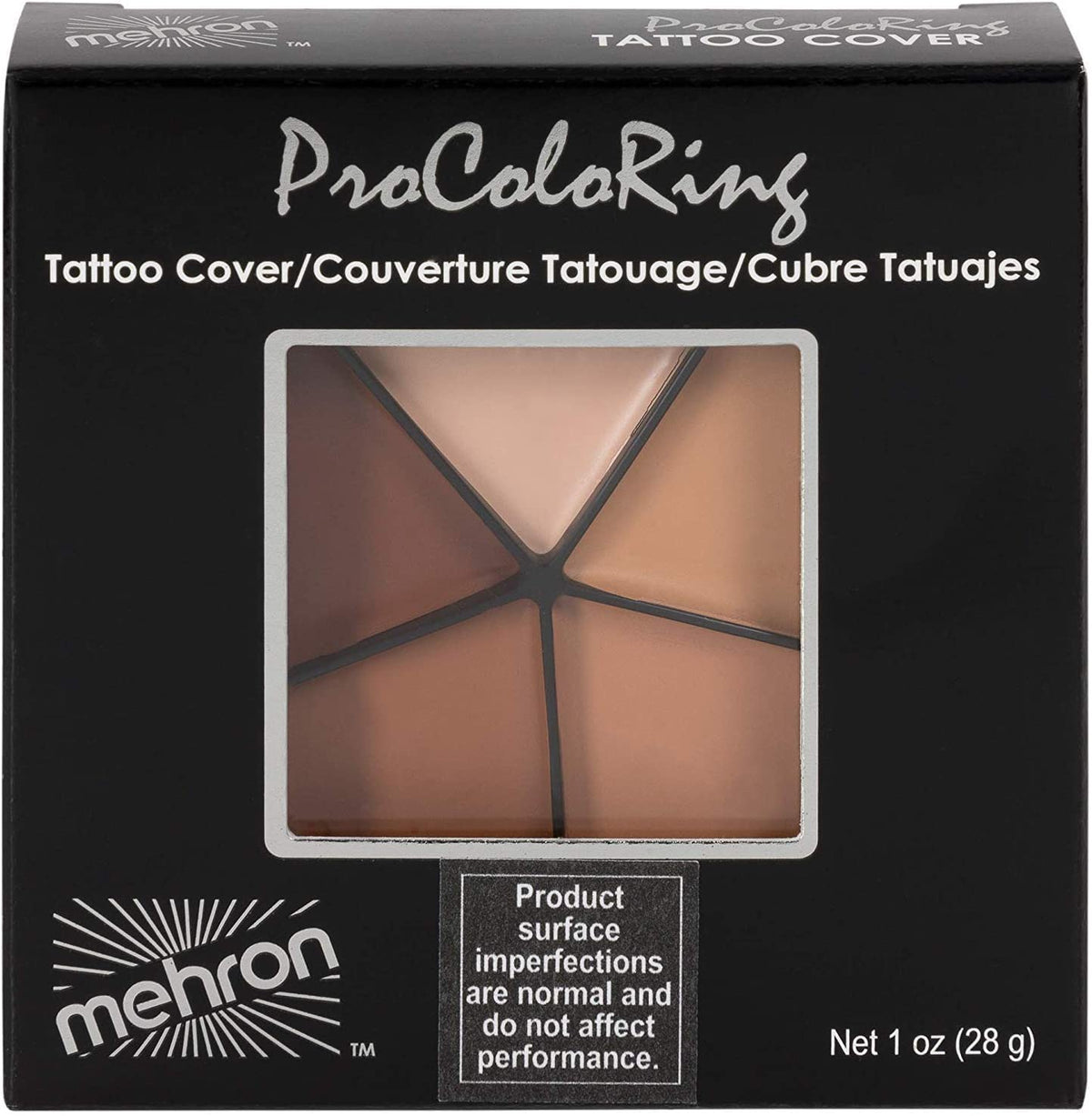 Close-up of Mehron ProColor Ring swatches showing shade variety for blending
