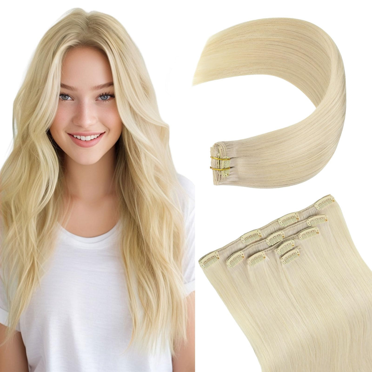 MEI YUAN LIN platinum blonde clip-in extensions for instant length and volume