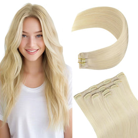 MEI YUAN LIN platinum blonde clip-in extensions for instant length and volume