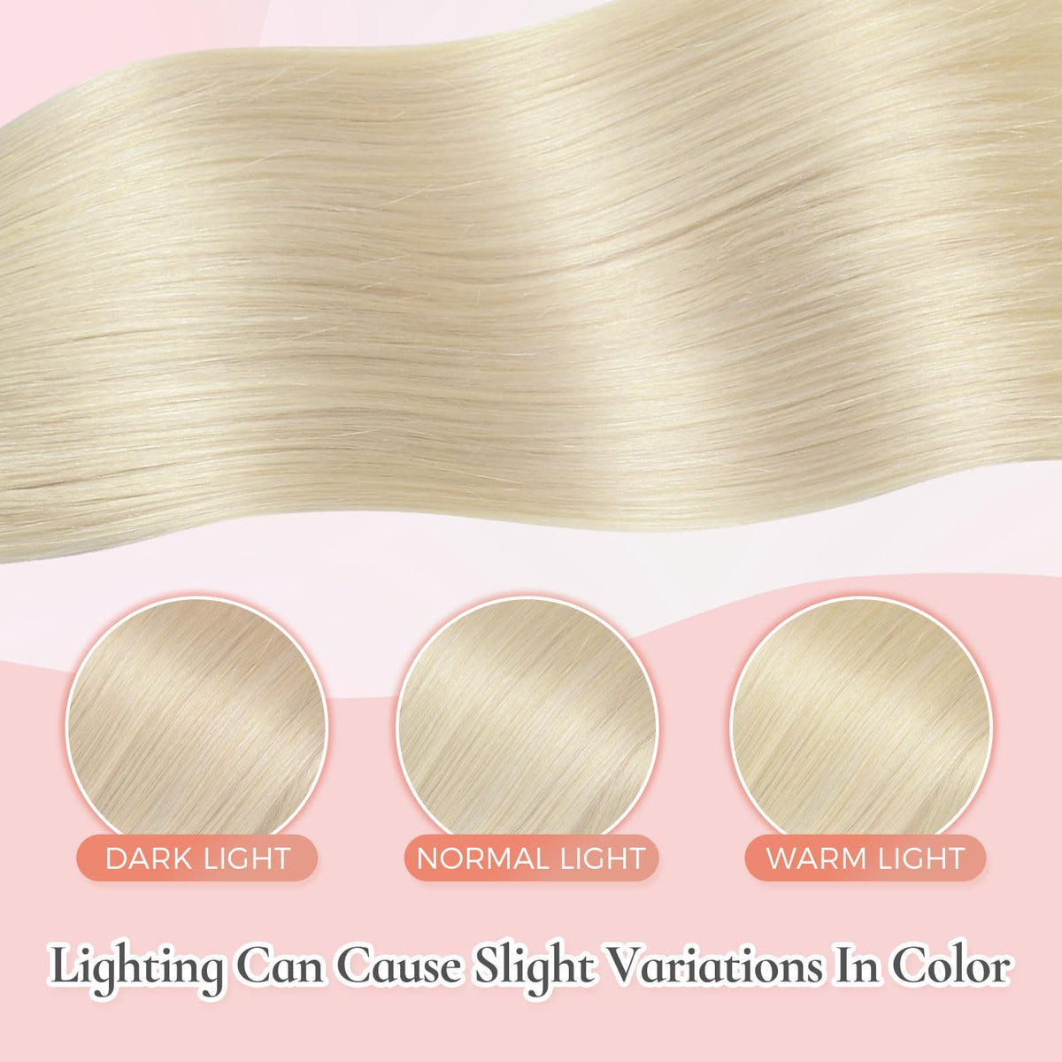 Color options for MEI YUAN LIN clip-in extensions in platinum blonde