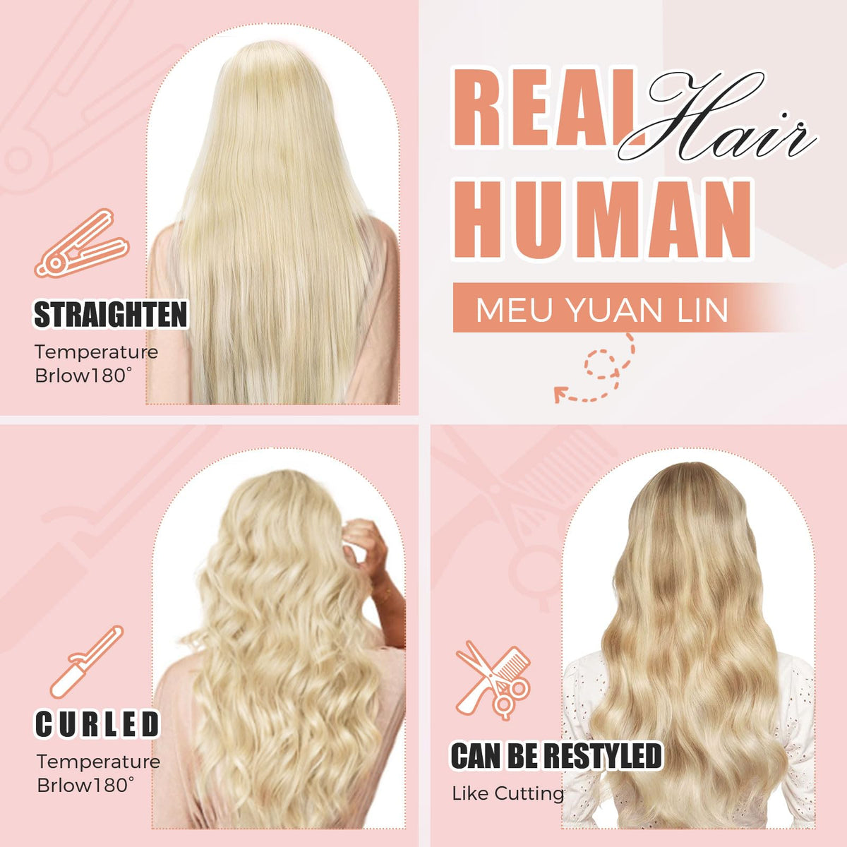 Lightweight MEI YUAN LIN clip-in set in platinum blonde 18in