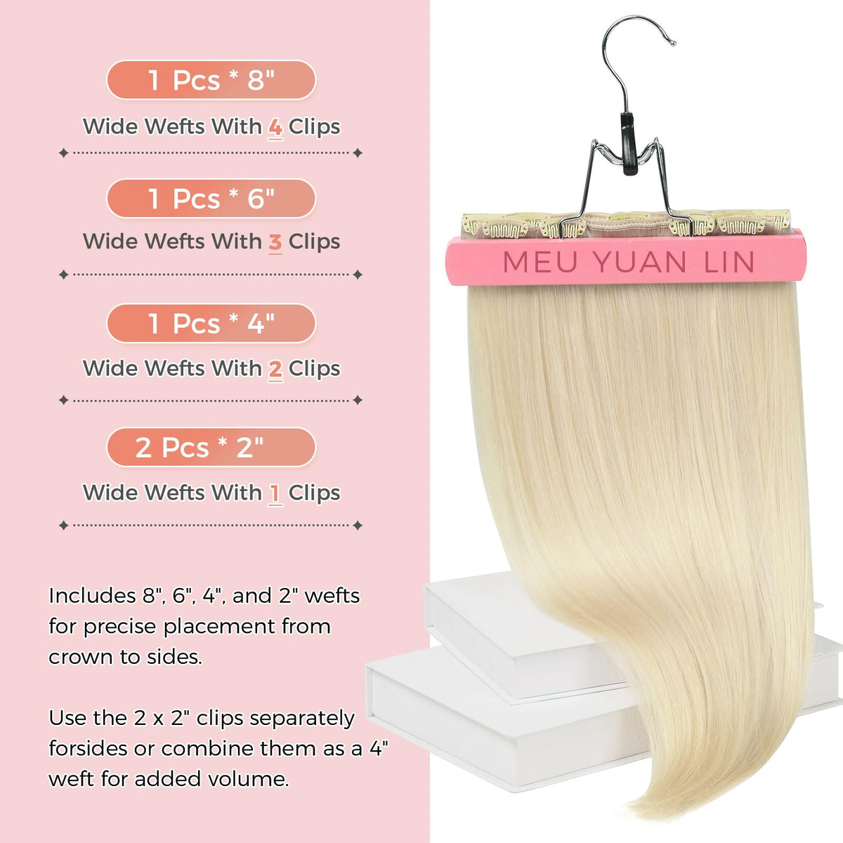 Close-up of MEI YUAN LIN real human hair for natural blending in platinum blonde