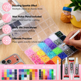 MeiAid multicolor rhinestones add eye-catching shimmer to fabric.