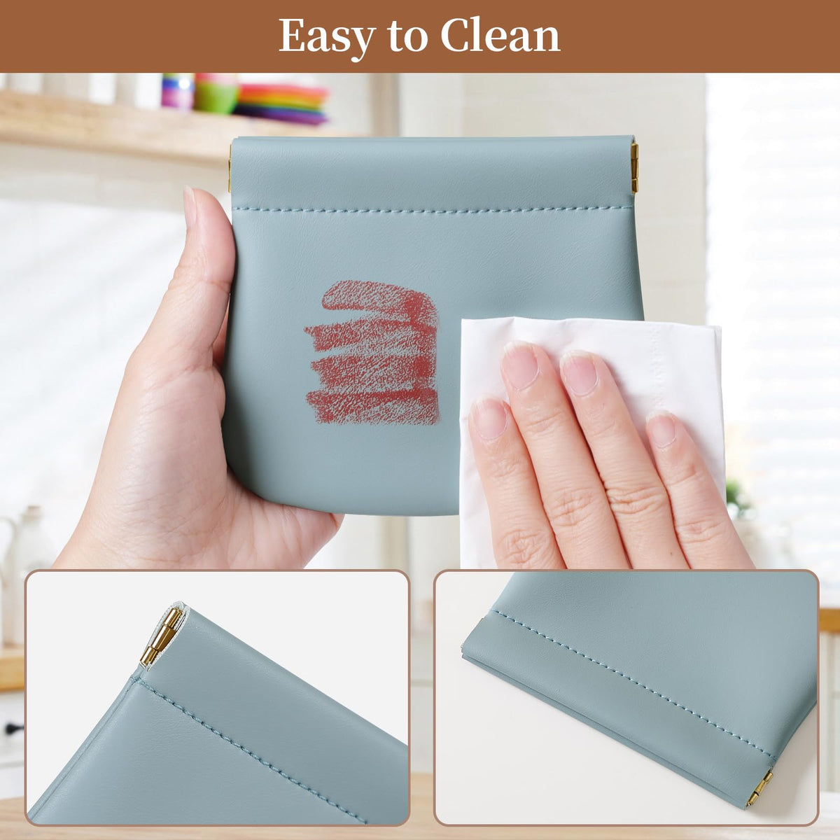 MEIBOOCH compact blue zipper pouch ideal for cosmetics.